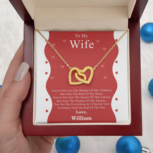 To My Wife Interlocking Hearts Personalized Necklace Mother's Day Gifts