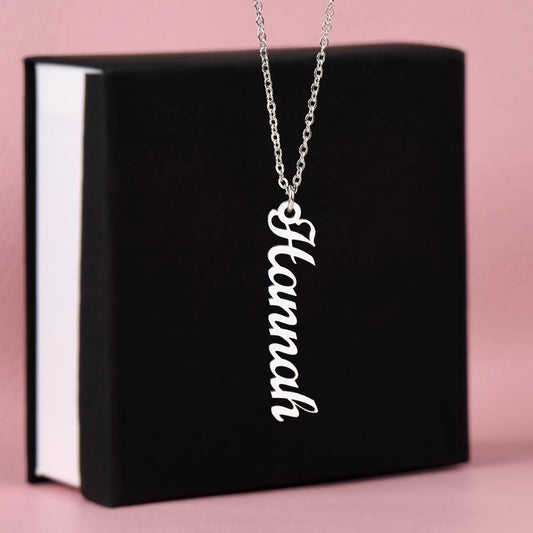 White Gold Vertical Custom Name Necklace For Mother's Day